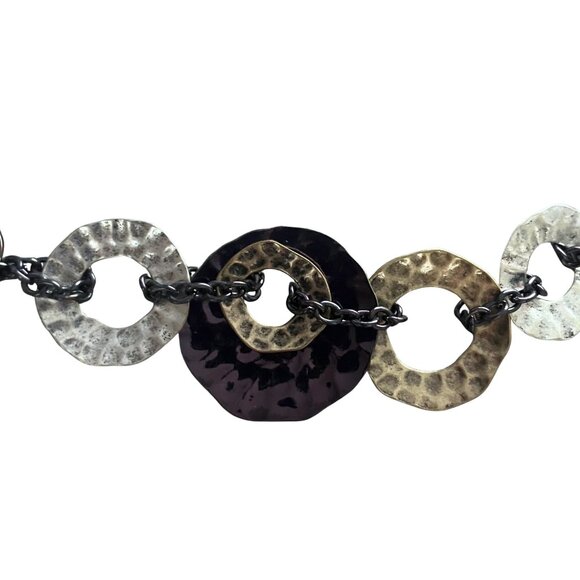 Mixed Metal Boho Statement Necklace Signed Laura Ashley Purple Hammered 15-18” - Picture 8 of 11